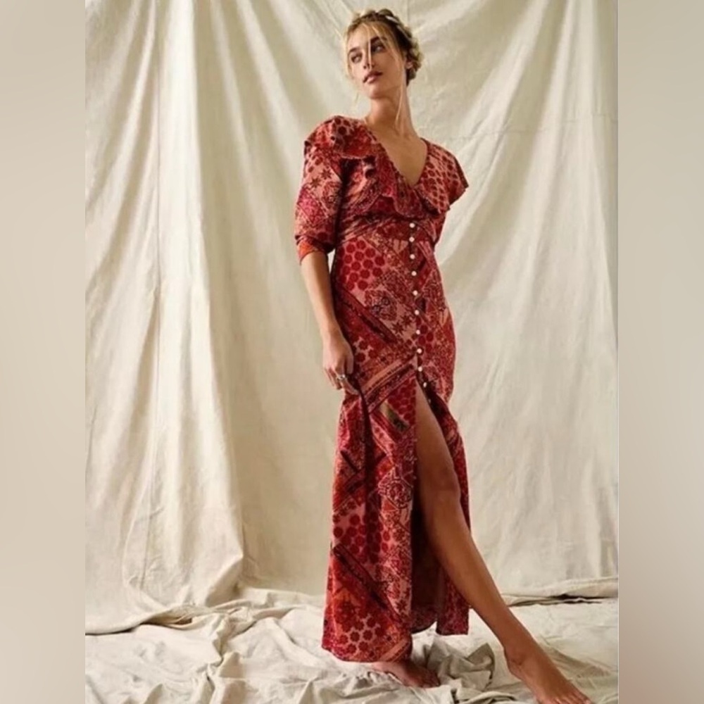 Free People Lennon Ruffle Maxi Dress in the Primrose Size Medium